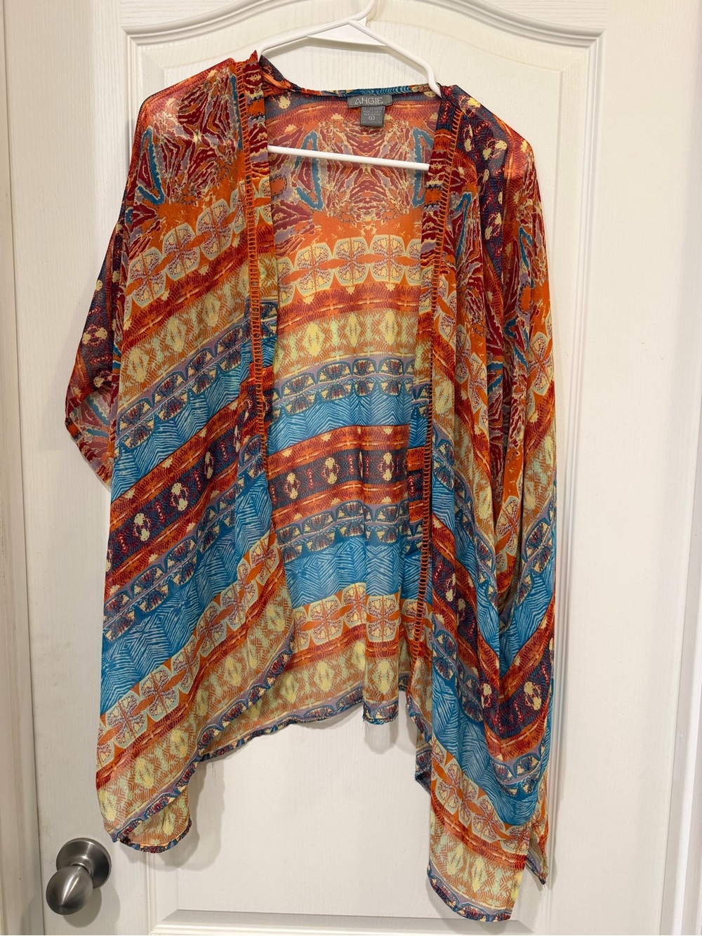 Angie Orange & Blue Printed Open-Front Kimono